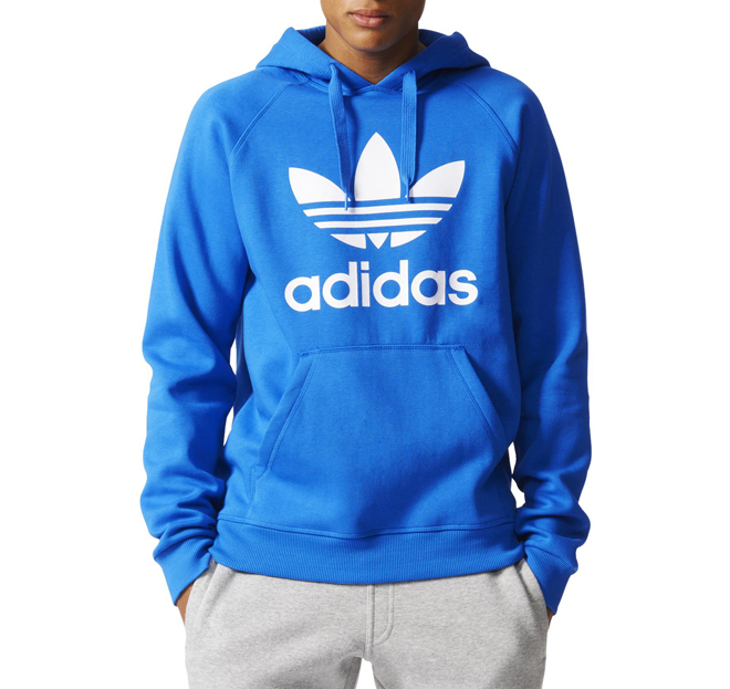 adidas trefoil hoodie bluebird