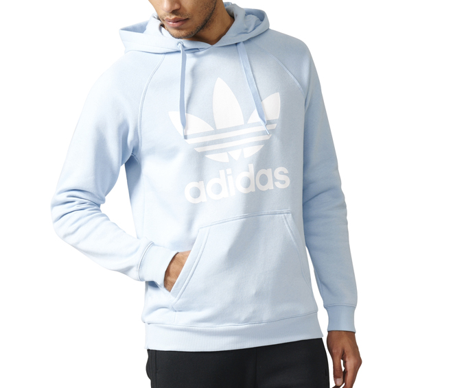 adidas trefoil hoodie light blue