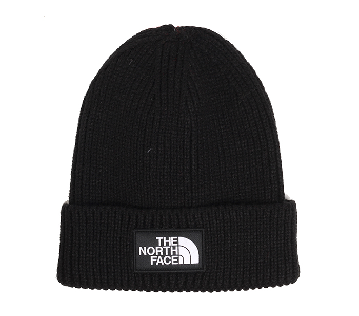 north face logo box cuffed beanie black
