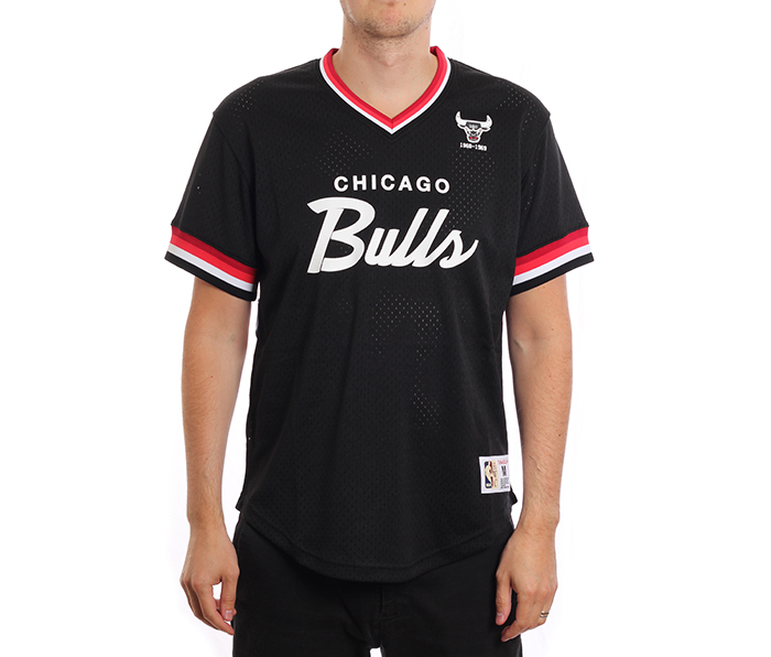 Mitchell /& Ness Special Script Mesh V-Neck Chicago Bulls Black