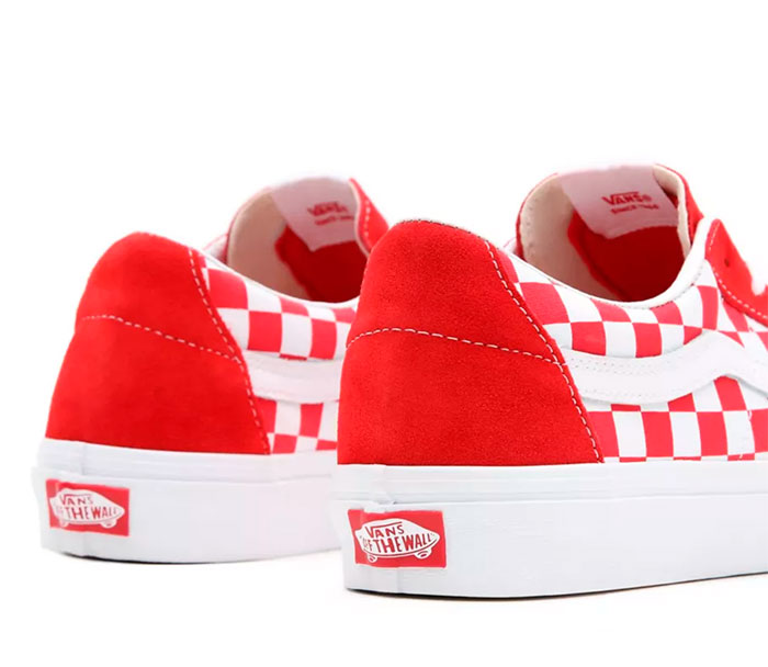 low red checkerboard vans