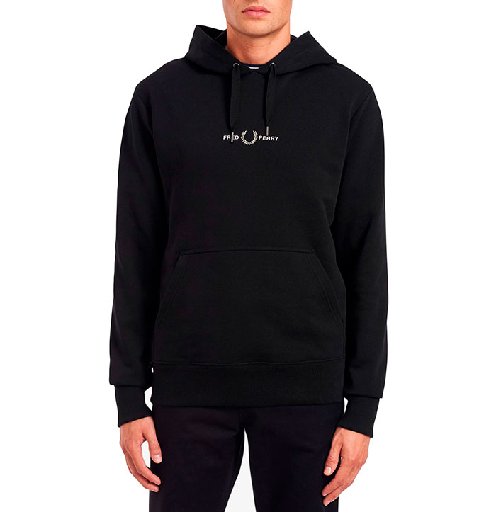 Fred Perry Embroidered Hooded Sweatshirt Black Boardvillage Streetwear Suomalainen Katumuodin Verkkokauppa