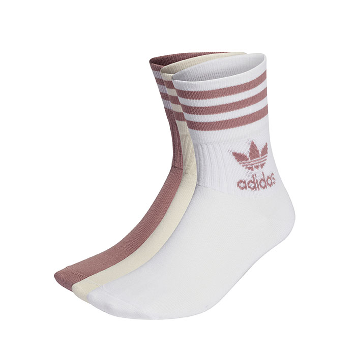 Adidas Mid Cut Crew Socks 3 Pack White Wonder White Purple Boardvillage Streetwear Suomalainen Katumuodin Verkkokauppa