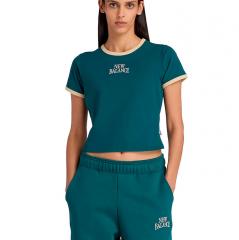 New Balance Womens Trackside Ringer T-Shirt Medusa Green / Sea Salt