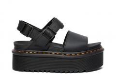 Dr. Martens Voss Quad Leather Strap Platform Sandals Black Hydro Leather