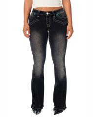 True Religion Joey Low Rise Western Yoke Flap Flare Jean Night Signal